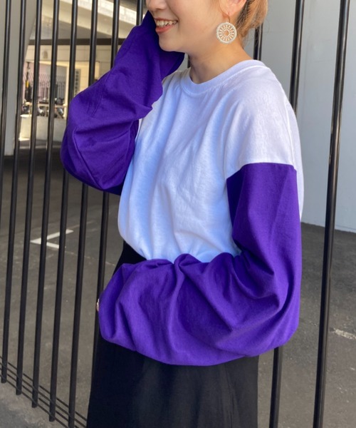 CIAOPANIC（チャオパニック）の「リメイク袖配色ビッグシルエットロングスリーブTシャツ/WEB限定（Tシャツ/カットソー・メンズ・ホワイト系その他/ホワイト×ブラック/ホワイト×グリーン/ホワイト×グレー/ホワイト×パープル/ホワイト×ピンク/ブラック系その他/ブラック×ホワイト/グレー/ベージュ系その他/ベージュ×ブラック/グリーン/パープル/ピンク・MEDIUM/LARGE/X-LARGE/XX-LARGE）」の17枚目の写真