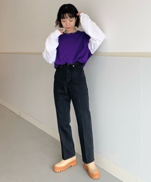 CIAOPANIC（チャオパニック）の「リメイク袖配色ビッグシルエットロングスリーブTシャツ/WEB限定（Tシャツ/カットソー・メンズ・ホワイト系その他/ホワイト×ブラック/ホワイト×グリーン/ホワイト×グレー/ホワイト×パープル/ホワイト×ピンク/ブラック系その他/ブラック×ホワイト/グレー/ベージュ系その他/ベージュ×ブラック/グリーン/パープル/ピンク・MEDIUM/LARGE/X-LARGE/XX-LARGE）」の19枚目の写真