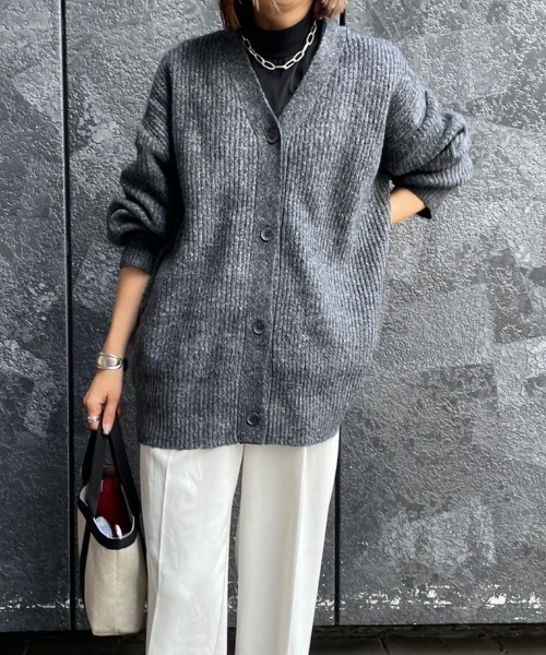 Re:EDIT（リエディ）の「[低身長サイズ有]ビッグシルエットリサイクルMIXニットカラーカーディガン（カーディガン/ボレロ・レディース・ピンク/ブルー/イエロー/グリーン/ベージュ/ピンク系その他/ブラック/グリーン系その他/ブルー系その他/パープル・MEDIUM/LARGE/SHORT）」の18枚目の写真