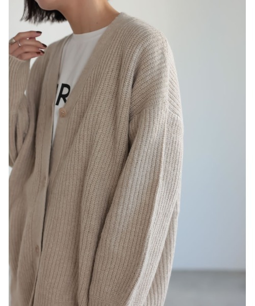 Re:EDIT（リエディ）の「[低身長サイズ有]ビッグシルエットリサイクルMIXニットカラーカーディガン（カーディガン/ボレロ・レディース・ピンク/ブルー/イエロー/グリーン/ベージュ/ピンク系その他/ブラック/グリーン系その他/ブルー系その他/パープル・MEDIUM/LARGE/SHORT）」の14枚目の写真