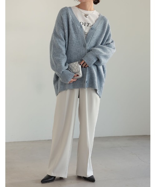 Re:EDIT（リエディ）の「[低身長サイズ有]ビッグシルエットリサイクルMIXニットカラーカーディガン（カーディガン/ボレロ・レディース・ピンク/ブルー/イエロー/グリーン/ベージュ/ピンク系その他/ブラック/グリーン系その他/ブルー系その他/パープル・MEDIUM/LARGE/SHORT）」の15枚目の写真