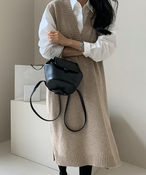 Girly Doll(ガーリードール)の「ジレニットワンピース(ワンピース・レディース・グレー/モカ・F)」の2枚目の写真