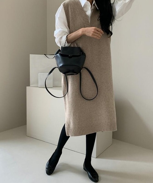 Girly Doll(ガーリードール)の「ジレニットワンピース(ワンピース・レディース・グレー/モカ・F)」の3枚目の写真