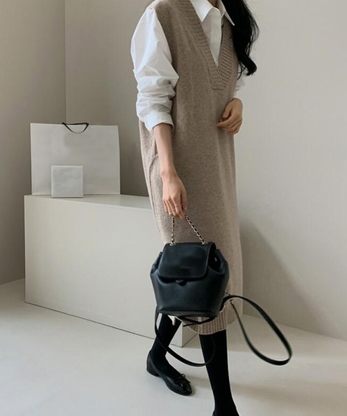 Girly Doll(ガーリードール)の「ジレニットワンピース(ワンピース・レディース・グレー/モカ・F)」の8枚目の写真