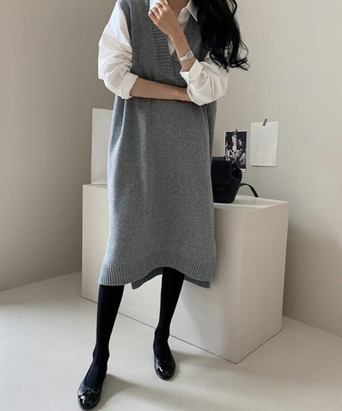 Girly Doll(ガーリードール)の「ジレニットワンピース(ワンピース・レディース・グレー/モカ・F)」の9枚目の写真