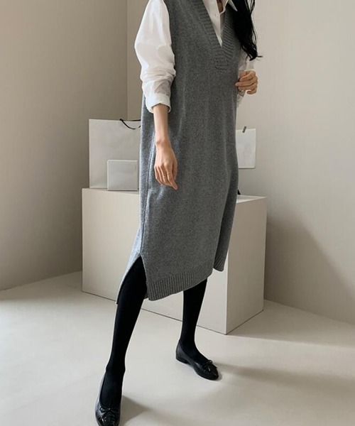 Girly Doll(ガーリードール)の「ジレニットワンピース(ワンピース・レディース・グレー/モカ・F)」の5枚目の写真