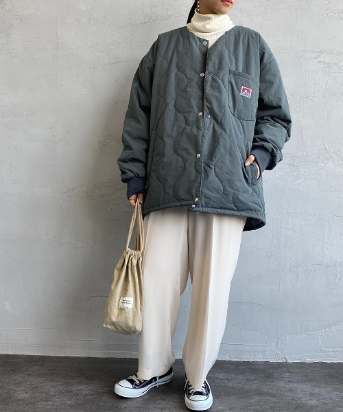 BEN DAVIS（ベンデイビス）の「[BEN DAVIS/ベンデイビス] ノーカラーキルティングジャケット（ミリタリージャケット・レディース・ブラック/カーキ・M/L/XL）」の21枚目の写真