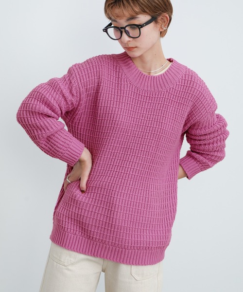 select MOCA（セレクトモカ）の「2021 AW クルーネックボーダー編みニット（ニット/セーター・レディース・ホワイト/ピンク/ブルー・FREE）」の3枚目の写真