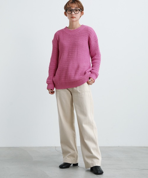 select MOCA（セレクトモカ）の「2021 AW クルーネックボーダー編みニット（ニット/セーター・レディース・ホワイト/ピンク/ブルー・FREE）」の14枚目の写真