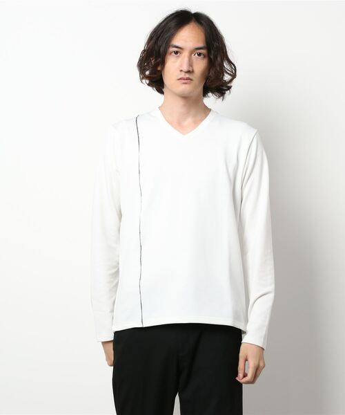semantic design（セマンティックデザイン）の「セマンティックデザイン/semantic design ハイストレッチ ジャガードVネック長袖Tシャツ（Tシャツ/カットソー・メンズ・ホワイト/ホワイト×ブラック・MEDIUM/LARGE/X-LARGE/S）」の5枚目の写真