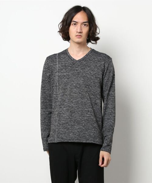 semantic design（セマンティックデザイン）の「セマンティックデザイン/semantic design ハイストレッチ ジャガードVネック長袖Tシャツ（Tシャツ/カットソー・メンズ・ホワイト/ホワイト×ブラック・MEDIUM/LARGE/X-LARGE/S）」の7枚目の写真