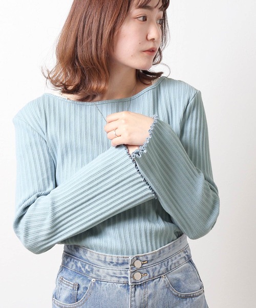 Crisp(クリスプ)の「ボートネックリブTシャツ(Tシャツ/カットソー・レディース・ホワイト/チャコールグレー/ブルー・FREE)」の20枚目の写真
