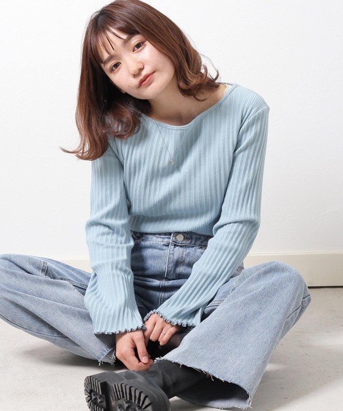 Crisp(クリスプ)の「ボートネックリブTシャツ(Tシャツ/カットソー・レディース・ホワイト/チャコールグレー/ブルー・FREE)」の18枚目の写真