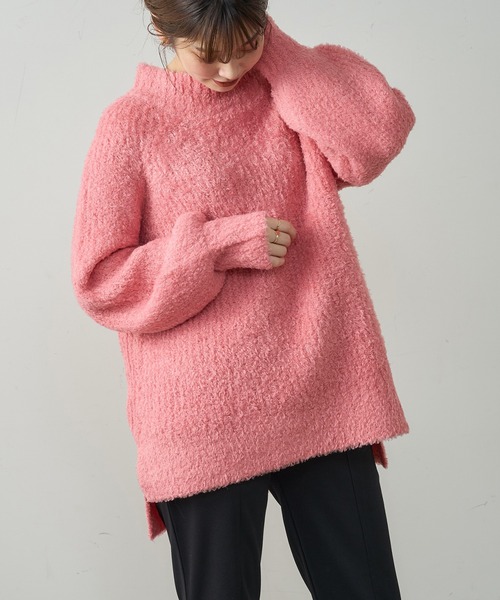 natural couture（ナチュラルクチュール）の「ふわもこブークレニット（ニット/セーター・レディース・ミント/ピンク/グレー/オフホワイト・FREE）」の4枚目の写真