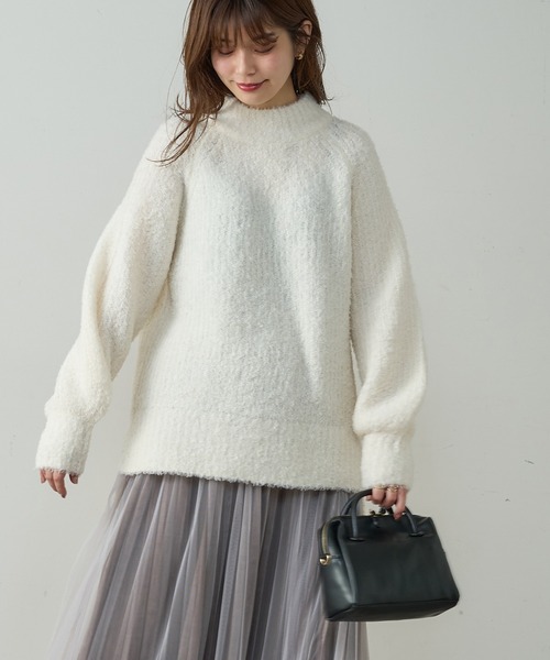 natural couture（ナチュラルクチュール）の「ふわもこブークレニット（ニット/セーター・レディース・ミント/ピンク/グレー/オフホワイト・FREE）」の5枚目の写真