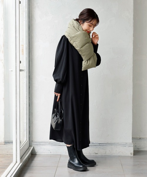 KOBE LETTUCE（コウベレタス）の「中綿ボリュームストール（マフラー・レディース・オリーブ/チャコール/イエロー/アイボリー/ブラック・FREE）」の6枚目の写真