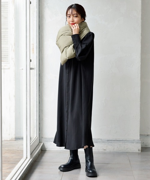 KOBE LETTUCE（コウベレタス）の「中綿ボリュームストール（マフラー・レディース・オリーブ/チャコール/イエロー/アイボリー/ブラック・FREE）」の7枚目の写真