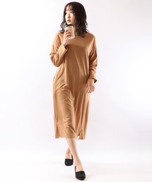 FUNALIVE（ファンアライブ）の「After nine Ｔ/C天竺 長袖 裾ｽﾘｯﾄﾜﾝﾋﾟｰｽ（ルームワンピース）」