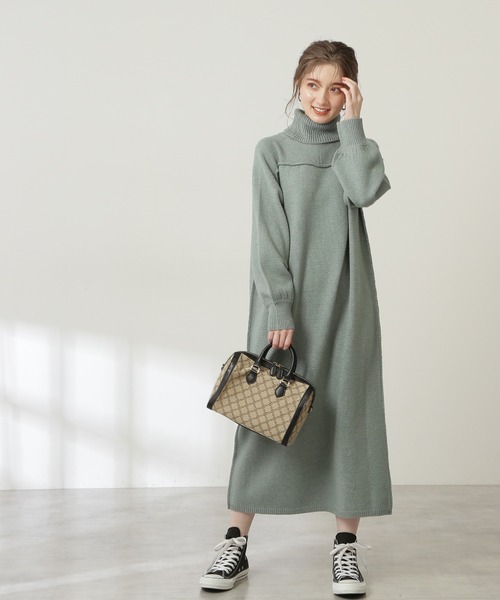 N.（N. Natural Beauty Basic）（エヌエヌナチュラルビューティーベーシック）の「◆ウール混リンキングハイネックワンピース（ワンピース・レディース・ブラック/ベージュ/グリーン・MEDIUM）」の8枚目の写真