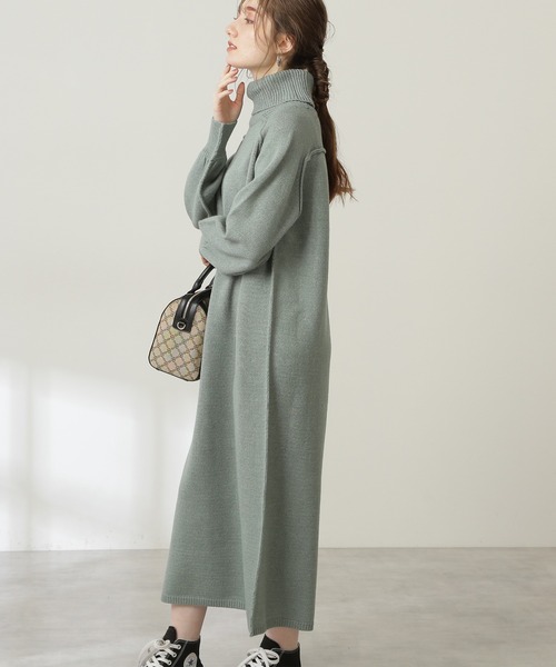 N.（N. Natural Beauty Basic）（エヌエヌナチュラルビューティーベーシック）の「◆ウール混リンキングハイネックワンピース（ワンピース・レディース・ブラック/ベージュ/グリーン・MEDIUM）」の10枚目の写真