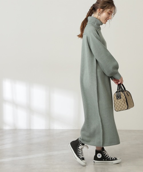 N.（N. Natural Beauty Basic）（エヌエヌナチュラルビューティーベーシック）の「◆ウール混リンキングハイネックワンピース（ワンピース・レディース・ブラック/ベージュ/グリーン・MEDIUM）」の7枚目の写真