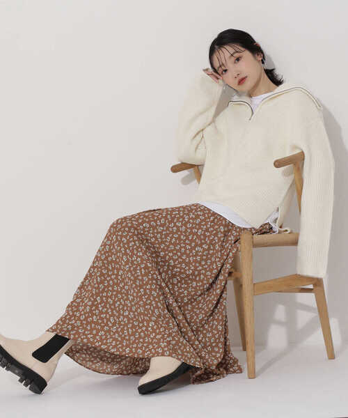 NATURAL BEAUTY BASIC(ナチュラルビューティーベーシック)の「ハーフジップアップニット(ニット/セーター・レディース・オレンジ/ネイビー/オフホワイト・MEDIUM)」の6枚目の写真