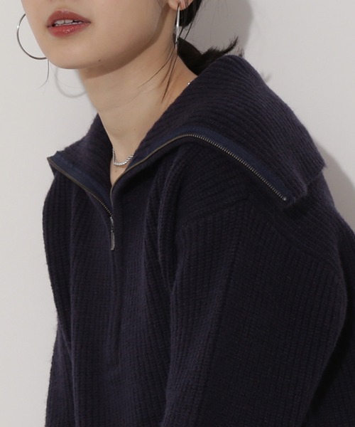 NATURAL BEAUTY BASIC(ナチュラルビューティーベーシック)の「ハーフジップアップニット(ニット/セーター・レディース・オレンジ/ネイビー/オフホワイト・MEDIUM)」の19枚目の写真