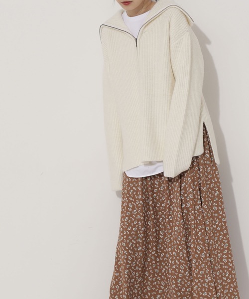 NATURAL BEAUTY BASIC(ナチュラルビューティーベーシック)の「ハーフジップアップニット(ニット/セーター・レディース・オレンジ/ネイビー/オフホワイト・MEDIUM)」の11枚目の写真