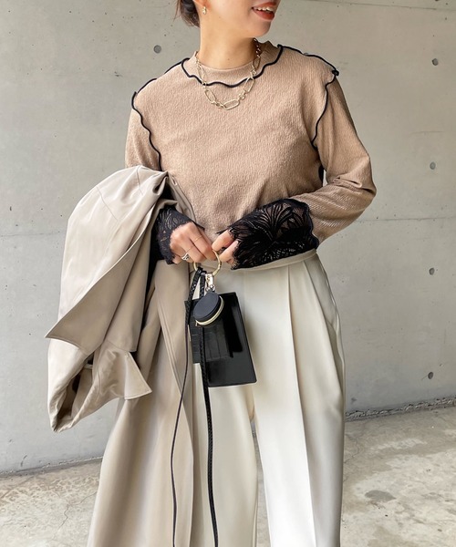 DouDou（ドゥドゥ）の「レース切替メロープルオーバー（Tシャツ/カットソー・レディース・ブラック/アイボリー/ベージュ・FREE）」の3枚目の写真