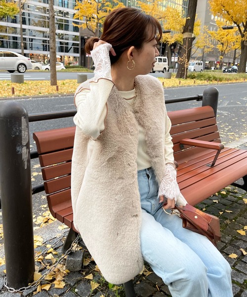 DouDou（ドゥドゥ）の「レース切替メロープルオーバー（Tシャツ/カットソー・レディース・ブラック/アイボリー/ベージュ・FREE）」の6枚目の写真