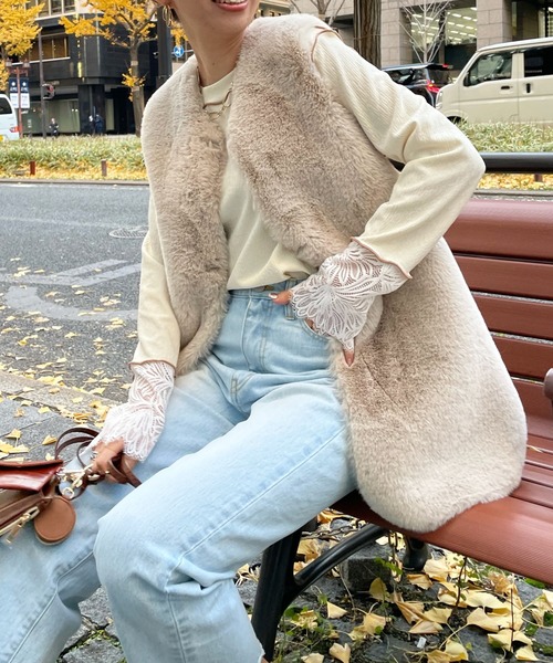 DouDou（ドゥドゥ）の「レース切替メロープルオーバー（Tシャツ/カットソー・レディース・ブラック/アイボリー/ベージュ・FREE）」の9枚目の写真