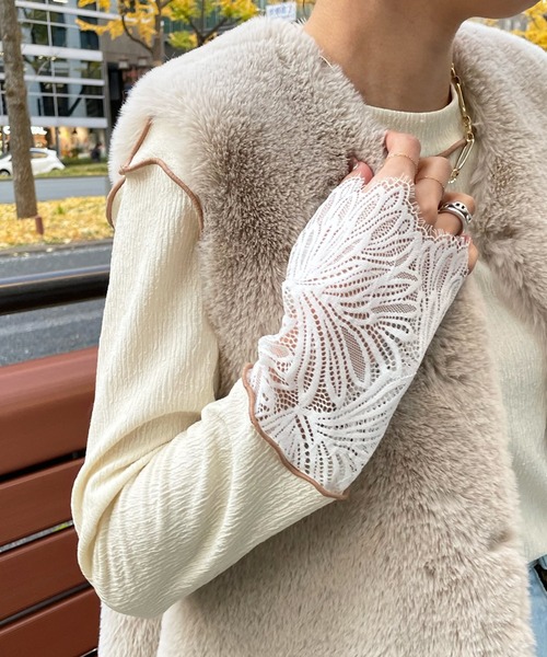 DouDou（ドゥドゥ）の「レース切替メロープルオーバー（Tシャツ/カットソー・レディース・ブラック/アイボリー/ベージュ・FREE）」の11枚目の写真