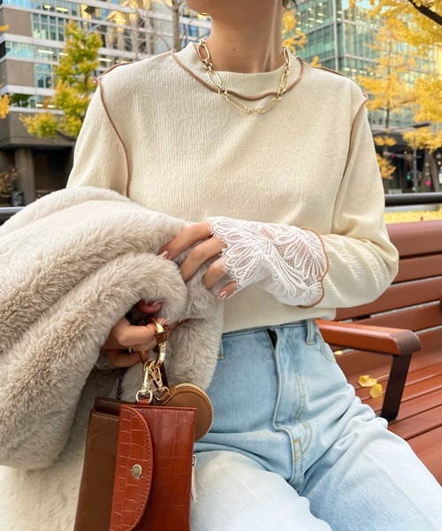 DouDou（ドゥドゥ）の「レース切替メロープルオーバー（Tシャツ/カットソー・レディース・ブラック/アイボリー/ベージュ・FREE）」の14枚目の写真