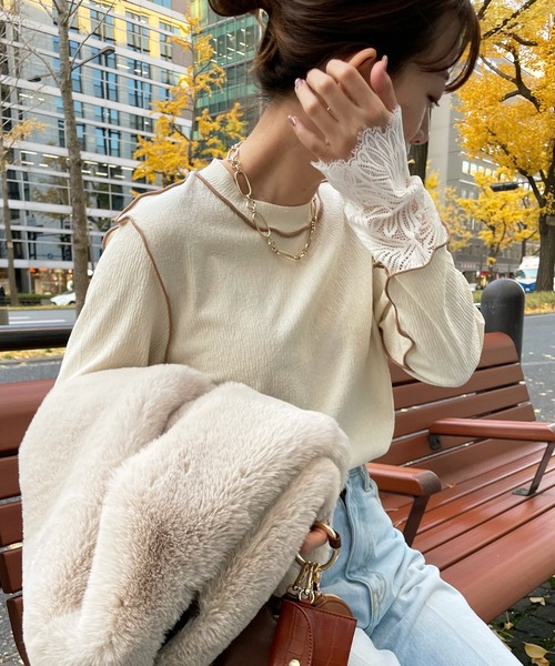 DouDou（ドゥドゥ）の「レース切替メロープルオーバー（Tシャツ/カットソー・レディース・ブラック/アイボリー/ベージュ・FREE）」の15枚目の写真