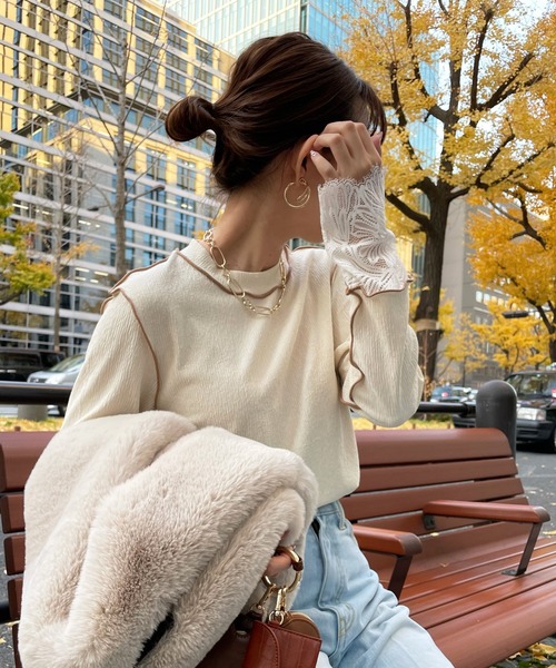 DouDou（ドゥドゥ）の「レース切替メロープルオーバー（Tシャツ/カットソー・レディース・ブラック/アイボリー/ベージュ・FREE）」の16枚目の写真