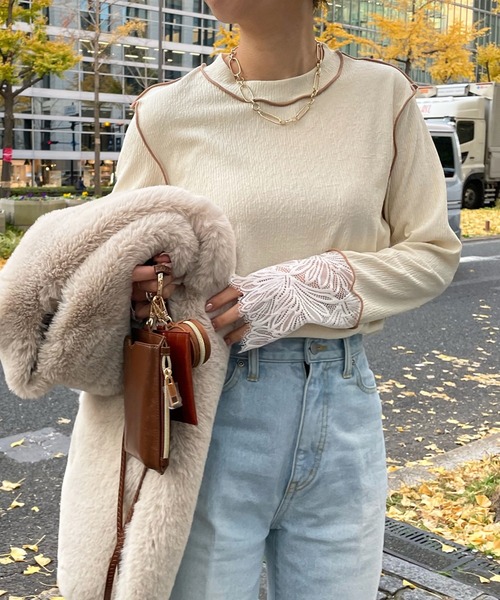 DouDou（ドゥドゥ）の「レース切替メロープルオーバー（Tシャツ/カットソー・レディース・ブラック/アイボリー/ベージュ・FREE）」の17枚目の写真