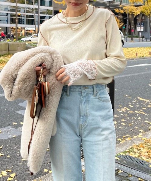 DouDou（ドゥドゥ）の「レース切替メロープルオーバー（Tシャツ/カットソー・レディース・ブラック/アイボリー/ベージュ・FREE）」の18枚目の写真