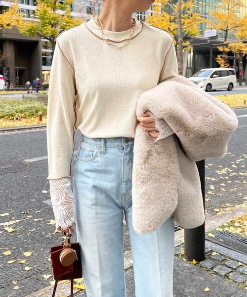 DouDou（ドゥドゥ）の「レース切替メロープルオーバー（Tシャツ/カットソー・レディース・ブラック/アイボリー/ベージュ・FREE）」の20枚目の写真