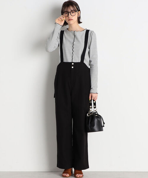 fredy repit(フレディレピ)の「ハイウエストサロペット(サロペット/オーバーオール・レディース・ブラック/オフホワイト/オリーブ・38)」の1枚目の写真