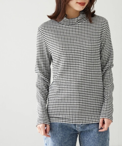 Green　Parks（グリーンパークス）の「表面感カットPOインナー（Tシャツ/カットソー・レディース・ミント/その他5/チェック/ホワイト系その他2・FREE）」の3枚目の写真