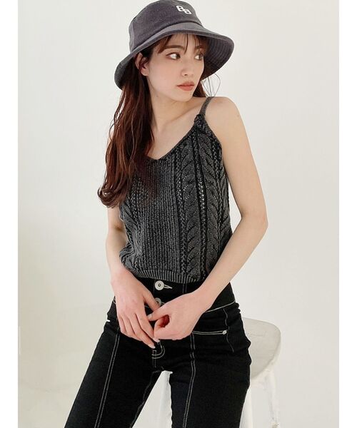 シシクイ ニットキャミ ブラック （KNIT CAMI / P.PINK
