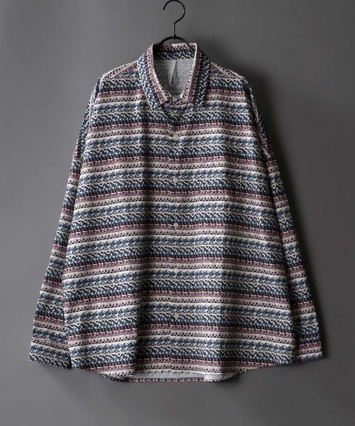 SITRY(シトリー)の「Oversize Drop shoulder Patterned shirt/オーバーサイズ ドロップショルダー 総柄 シャツ(シャツ/ブラウス・メンズ・ホワイト/ライトブルー/ブラック/ベージュ/オフホワイト/イエロー/ブルー/グリーン/ライトブラウン/ブラック系その他・M/L/XL)」の3枚目の写真
