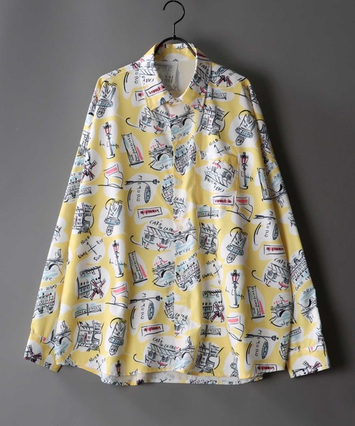 SITRY(シトリー)の「Oversize Drop shoulder Patterned shirt/オーバーサイズ ドロップショルダー 総柄 シャツ(シャツ/ブラウス・メンズ・ホワイト/ライトブルー/ブラック/ベージュ/オフホワイト/イエロー/ブルー/グリーン/ライトブラウン/ブラック系その他・M/L/XL)」の10枚目の写真