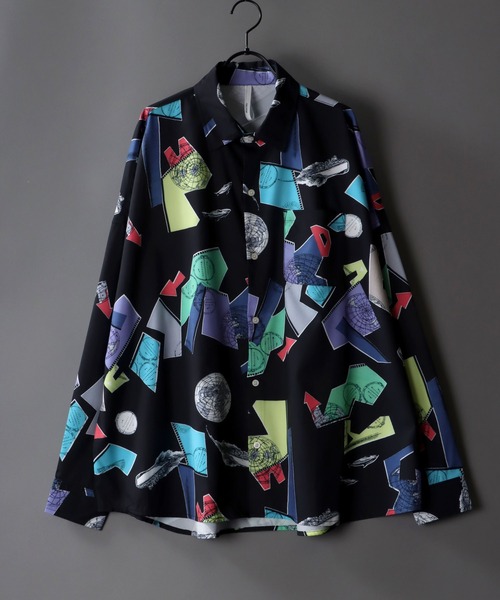 SITRY(シトリー)の「Oversize Drop shoulder Patterned shirt/オーバーサイズ ドロップショルダー 総柄 シャツ(シャツ/ブラウス・メンズ・ホワイト/ライトブルー/ブラック/ベージュ/オフホワイト/イエロー/ブルー/グリーン/ライトブラウン/ブラック系その他・M/L/XL)」の4枚目の写真