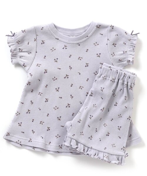 apres les cours(アプレレクール)の「ワッフルパジャマ 5分丈(ボタニカル柄・さくらんぼ柄)(ルームウェア/パジャマ・キッズ・キナリ/アイボリー/ラベンダー/ピンク・100/80/90/110/120/130)」の4枚目の写真