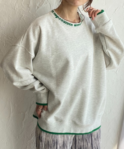 She's Closet（シーズクローゼット）の「裏毛ビッグシルエット襟ロゴプリント配色長袖プルオーバースウェット（スウェット・レディース・ブラック/アイボリー/ミント/オートミール・FREE）」の3枚目の写真