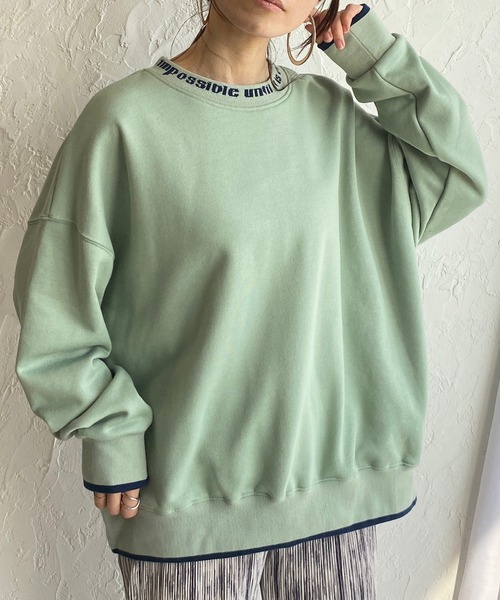 She's Closet（シーズクローゼット）の「裏毛ビッグシルエット襟ロゴプリント配色長袖プルオーバースウェット（スウェット・レディース・ブラック/アイボリー/ミント/オートミール・FREE）」の4枚目の写真