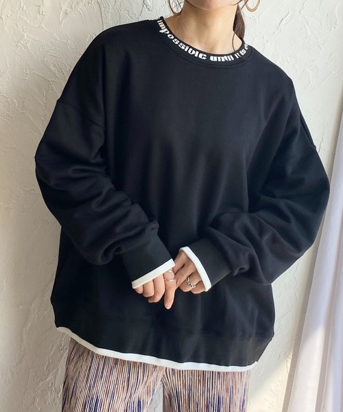 She's Closet（シーズクローゼット）の「裏毛ビッグシルエット襟ロゴプリント配色長袖プルオーバースウェット（スウェット・レディース・ブラック/アイボリー/ミント/オートミール・FREE）」の2枚目の写真