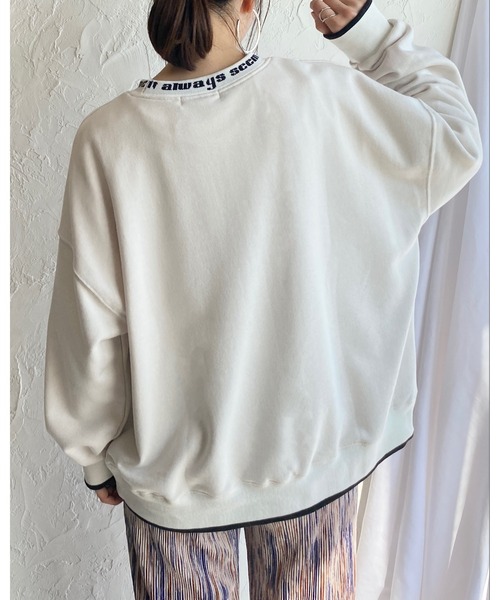 She's Closet（シーズクローゼット）の「裏毛ビッグシルエット襟ロゴプリント配色長袖プルオーバースウェット（スウェット・レディース・ブラック/アイボリー/ミント/オートミール・FREE）」の6枚目の写真