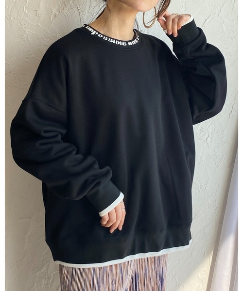 She's Closet（シーズクローゼット）の「裏毛ビッグシルエット襟ロゴプリント配色長袖プルオーバースウェット（スウェット・レディース・ブラック/アイボリー/ミント/オートミール・FREE）」の7枚目の写真